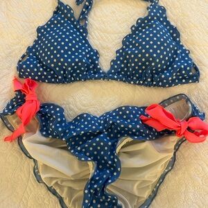 Victoria's Secret Blue Polka Dot Bikini with Pink Accents